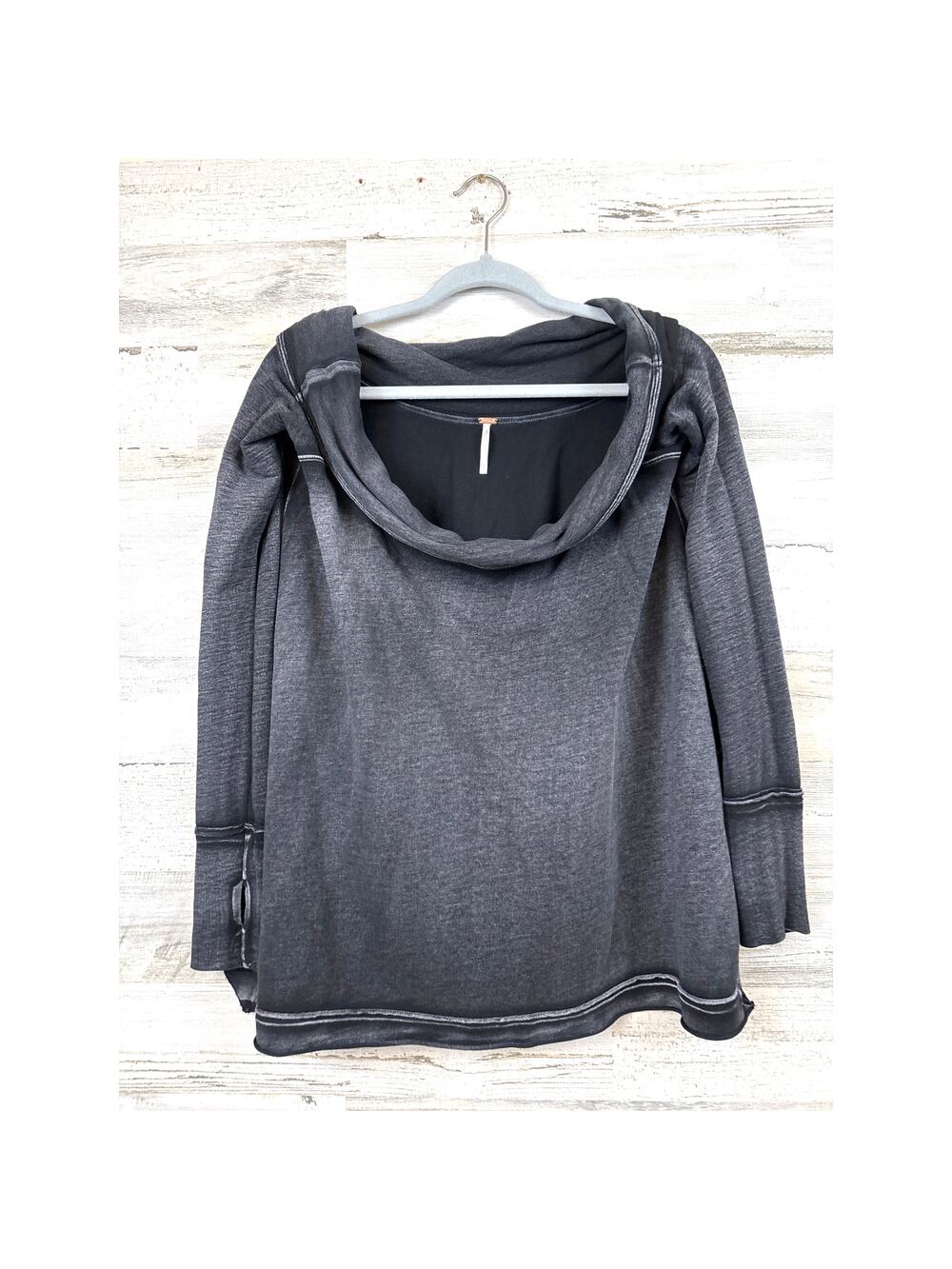 Free People Womens S Dark Gray Long Sleeve Oversized Sweatshirt Athletic Top